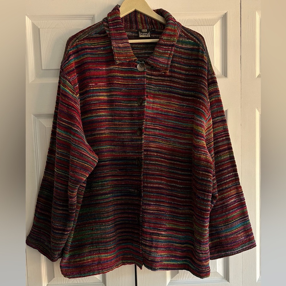 Reversal USA Corded Womens Jacket 2XL Vintage Striped Button Southwestern Colors